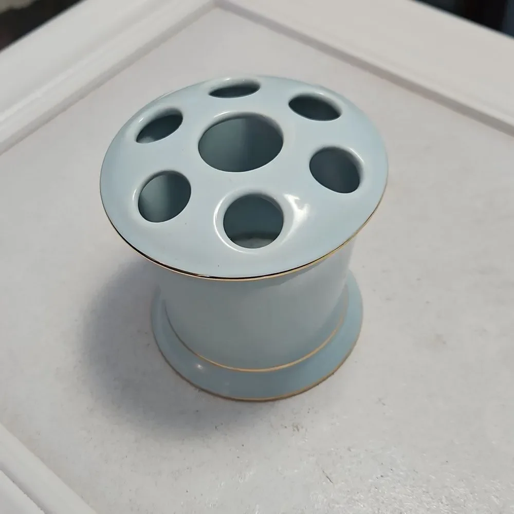 Ceramic Baby Blue With Gold Rim Toothbrush Holder